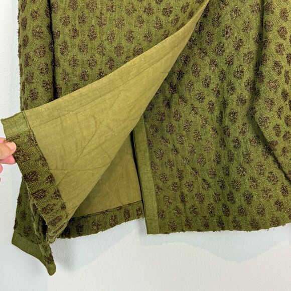 Vintage 90s Arise Green Silk Blend Woven Quilted Interior Wrap Jacket S - Picture 8 of 12